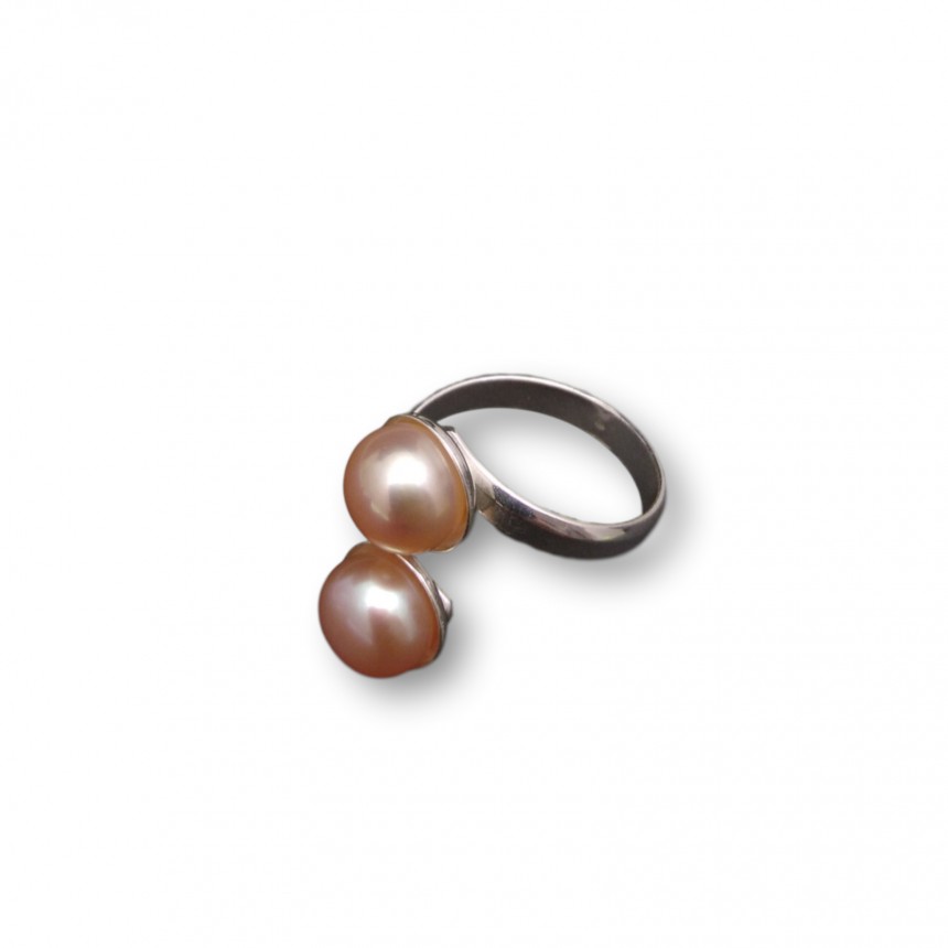 Ring with two pink pearls 8 mm with adjustable size PPi05-2