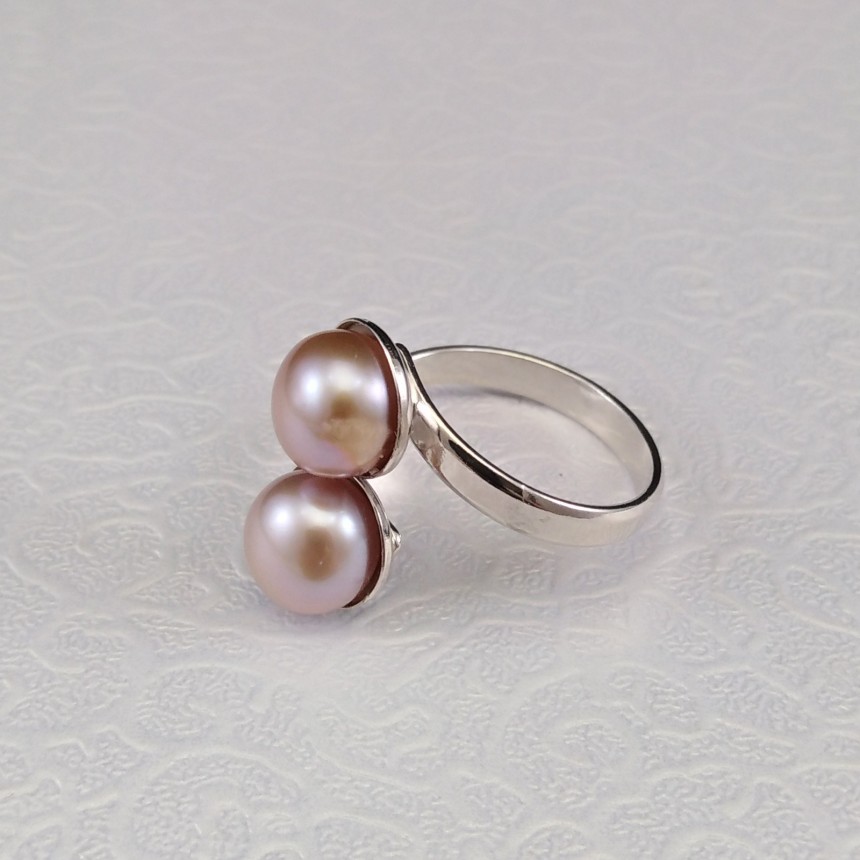 Ring with two blue roses 8 mm pearls with adjustable size PPi05-2D