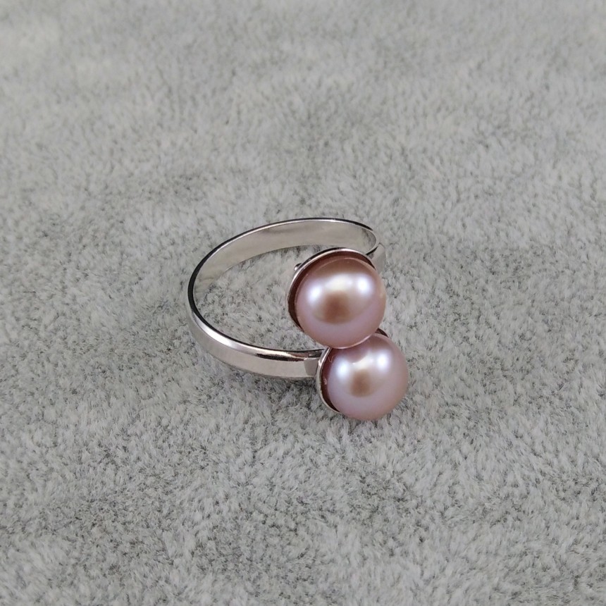 Ring with two blue roses 8 mm pearls with adjustable size PPi05-2D