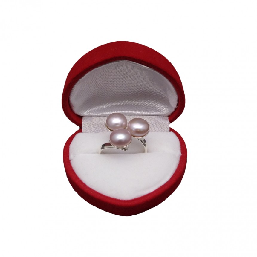 Ring with three silver pink 8mm pearls with size adjustment PPi05-3