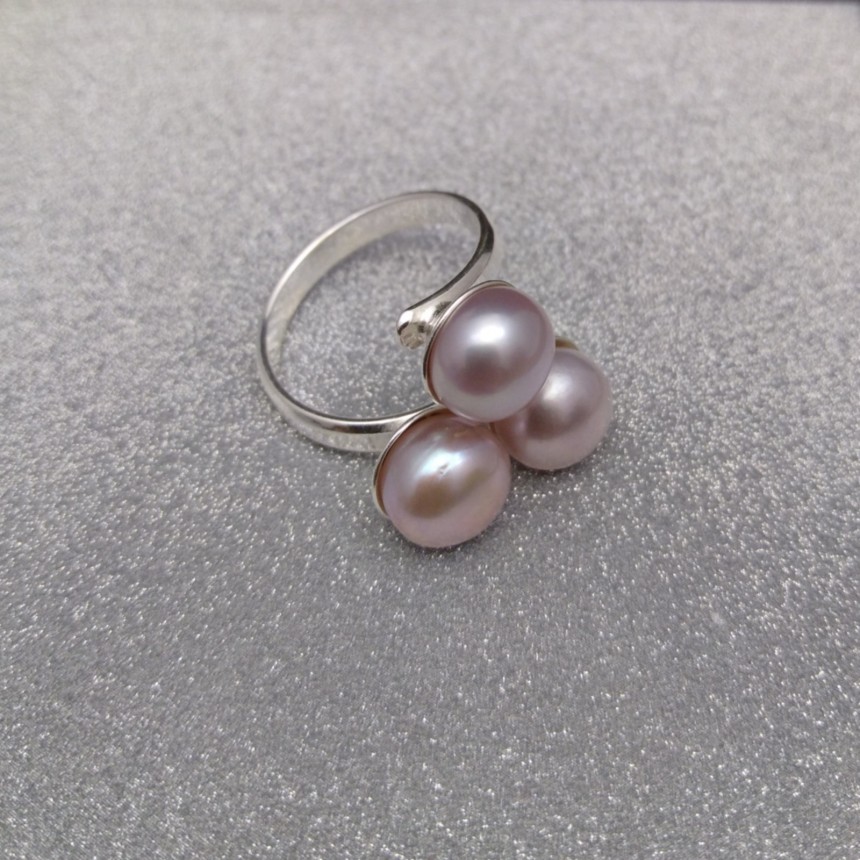 Ring with three silver pink 8mm pearls with size adjustment PPi05-3