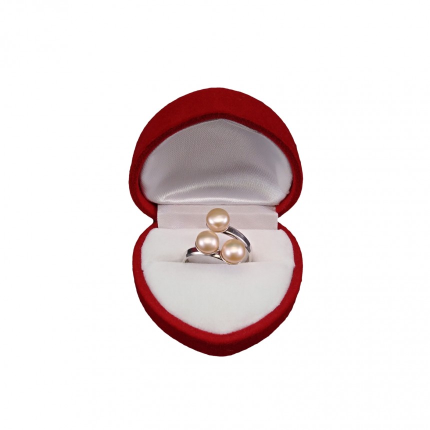 Ring with three 6 mm pink pearls with adjustable size PPi07-3