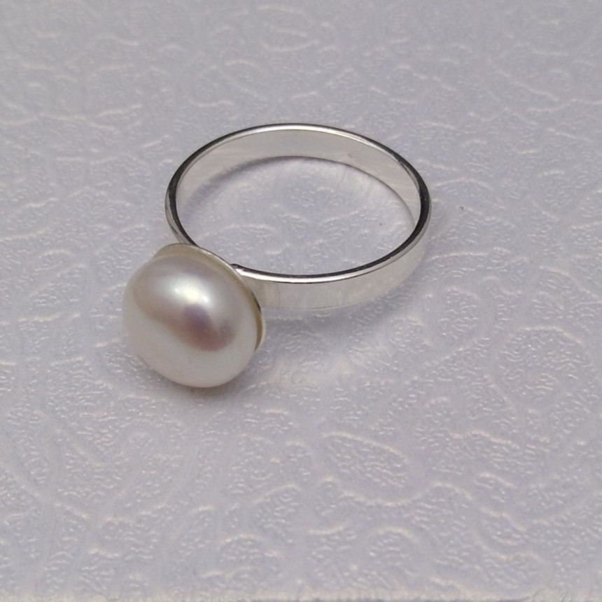 Ring with real white pearl 10 mm PPi08-A