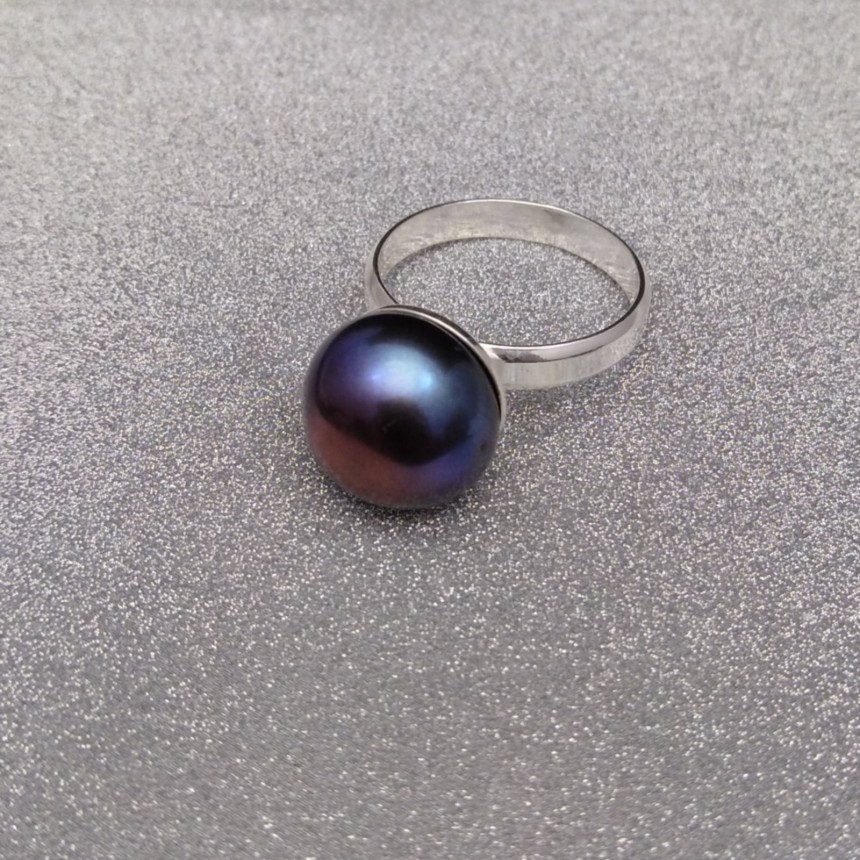 Silver ring with purple pearl 12.5 mm PPi19