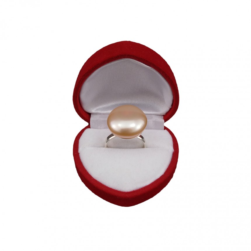 Ring with a flat pink pearl 16 - 17 mm PPi21