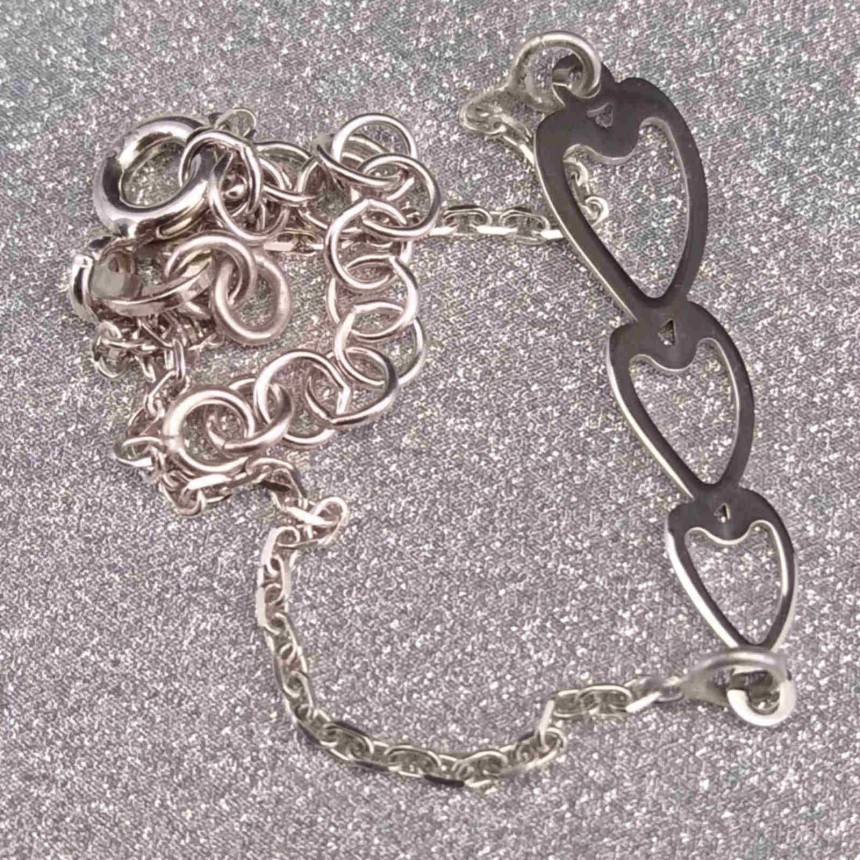 Silver bracelet three hearts celebrity 17 cm SBC39M